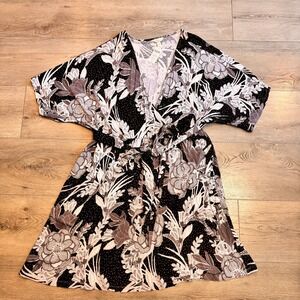 NWT Soma Kimono Wrap Short Sleeve Dress Vintage Bouquet‎ Black XXL 2XL